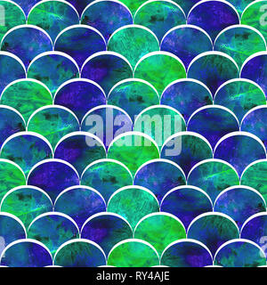 Helle Skalen Formen abstract Grunge bunte Spritzer Textur Aquarell nahtlose Muster in grün Farben Palette Stockfoto