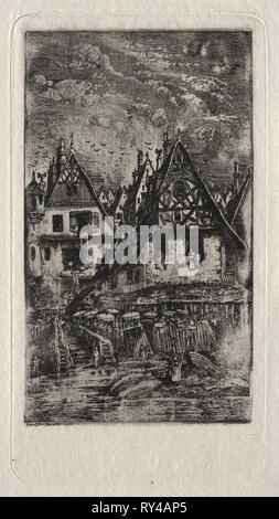 Marktplatz mit Sonnenschirmen, 1866. Rodolphe Bresdin (Französisch, 1822-1885). Ätzen; Blatt: 23,2 x 18,3 cm (9 1/8 x 7 3/16 in.); plattenrand: 17 x 9,2 cm (6 11/16 x 3 5/8 Zoll Stockfoto