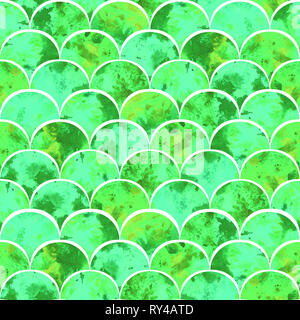 Helle Skalen Formen abstract Grunge bunte Spritzer Textur Aquarell nahtlose Muster in grün Farben Palette Stockfoto