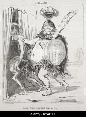 In Le Charivari (28. Februar 1850): Aktualitäten: Achilles Rückzug in sein Zelt, 1850 veröffentlicht. Honoré Daumier (Französisch, 1808-1879). Lithographie; Blatt: 37,4 x 51,2 cm (14 3/4 x 20 1/4 in.); Bild: 26 x 21,8 cm (10 1/4 x 8 9/16 Zoll Stockfoto