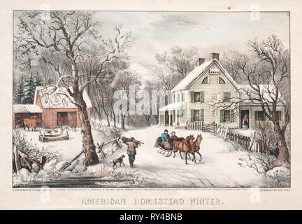 American Homestead, Winter, 1868. Und James Merritt Ives (American, 1824-1895), Nathaniel Currier (American, 1813-1888). Lithographie, von Hand gefärbt; Bild: 20,1 x 30,6 cm (7 15/16 x 12 1/16 Stockfoto