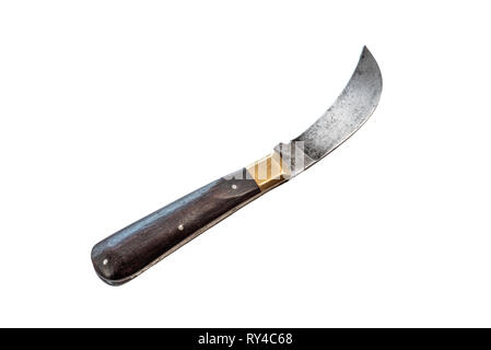 Falten, Edelstahl Messer, Klappmesser mit Holzgriff. Isoliert auf Weiss. Stockfoto