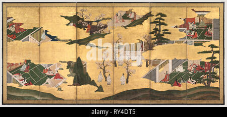 Szenen aus der Geschichte von Genji, Ende 1700. Tosa Schule (Japanisch). Paar sechs Bildschirmen falten; Tinte und Farbe auf vergoldeten Papier; Bild: 154,5 x 351,2 cm (60 13/16 x 138 cm Stockfoto