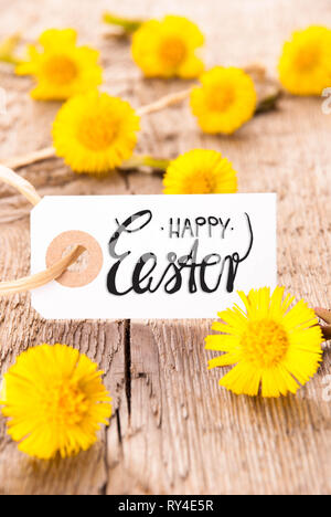 White Label, Löwenzahn, Englisch Kalligraphie Frohe Ostern Stockfoto