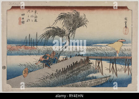 Ara: Ansicht des Mie-Fluss, aus der Serie der Fifty-Three Stationen des Tōkaidō, C. 1833-34. Utagawa Hiroshige (Japanisch, 1797-1858). Farbe holzschnitt; insgesamt: 38 x 25,3 cm (14 15/16 x 9 15/16 in Stockfoto