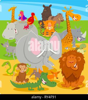 Cartoon Illustration Cute Wild Animal Comicfiguren Gruppe Stock Vektor