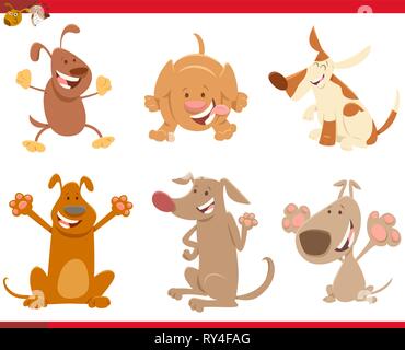 Cartoon Illustration der Glücklichen Hunde oder Welpen Haustier Zeichen fest. Stock Vektor
