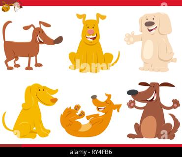 Cartoon Illustration der Lustige Hunde oder Welpen Haustier Zeichen fest. Stock Vektor