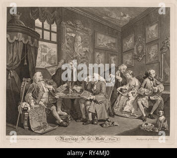 Ehe à la Mode: Der Vertrag, 1745. William Hogarth (British, 1697-1764). Gravur Stockfoto