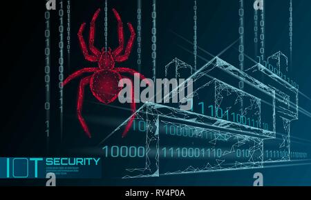 Smart house IOT cybersecurity spider Konzept. Persönliche Daten Sicherheit Internet der Dinge Cyber Attack. Hacker Angriff Gefahr firewall Innovation System Stock Vektor