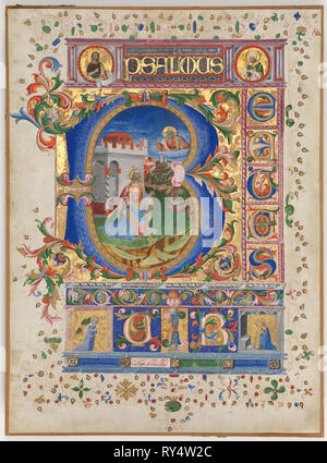 Blatt aus einem Psalter mit Historisierte Initiale (B): König David, C. 1450. Italien, Florenz, 15. Tusche, Tempera und Gold auf Pergament; Blatt: 45,7 x 34,3 cm (18 x 13 1/2 in. Stockfoto