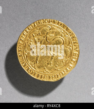 Leopard d'oder von Edward III. von England, 1327-1377. England, Anglo-Gallic, Gotik, aus dem 14. Jahrhundert. Gold, Durchmesser: 3,4 cm (1 5/16 Zoll Stockfoto