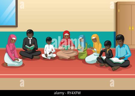 Ein Vektor Illustration der Muslimischen afrikanischen Familie studieren Quran zusammen Stock Vektor