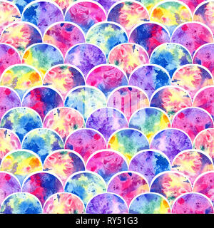 Helle Skalen Formen abstract Grunge bunte Spritzer Textur Aquarell nahtlose Muster in allen Regenbogenfarben palette Stockfoto