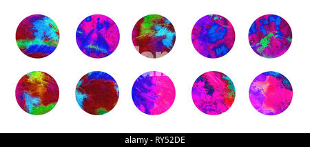 Kreise abstract grunge Aquarell lila, grün, pink und blau Marmor Textur Spritzer Sammlung, isolierte Gruppe Handgemalten Aquarell Abbildung Stockfoto