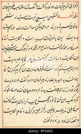 Seite von Geschichten über einen Papagei (Tuti-nama): text Seite, C. 1560. Indien, Mughal, Herrschaft von Akbar, 16. Tinte an Papier Stockfoto