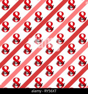 8. März, den Internationalen Frauentag. Vector Template mit Schriftzug Design mit nahtlosen Textur. Vector Illustration. Stock Vektor
