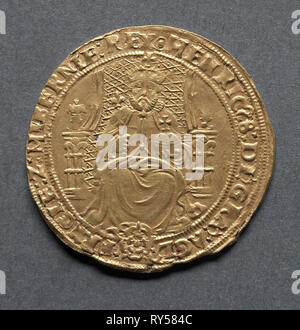 Die Hälfte Souverän (Vorderseite), 1544-1547. England, Heinrich VIII., 1509-1547. Gold Stockfoto