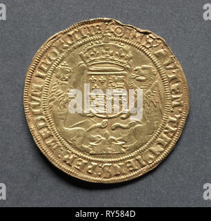 Die Hälfte Souverän (rückwärts), 1544-1547. England, Heinrich VIII., 1509-1547. Gold Stockfoto