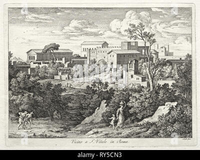 Blick von San Vitale, Rom, C. 1810. Joseph Anton Koch (Österreichische, 1768-1839). Ätzen Stockfoto