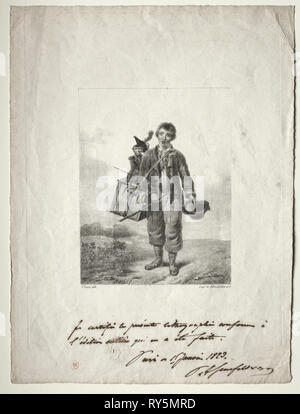 Organ-Grinder Junge. Alois Senefelder (1771-1834). Lithographie Stockfoto