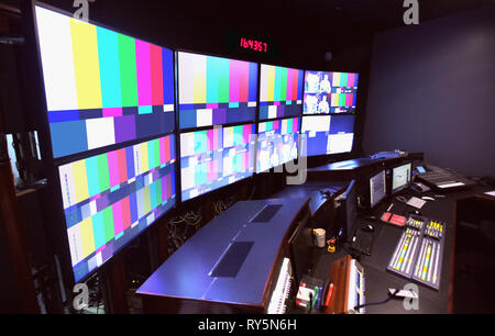 Broadcast-TV Nachrichten Kontrollraum Stockfoto