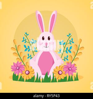 Niedliche Kaninchen Blumen Stock Vektor