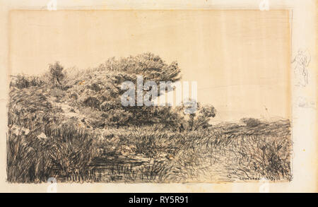 Rand des Sumpfes an Couronne, 1863. Félix Ziem (Französisch, 1821-1911). Pen und braun Tinte, Schwarzer Zeichenstift und Pinsel in Grau waschen, Framing Linien in schwarzer Kreide; zwei Zahlen im rechten Rand in schwarzer Kreide (Bild oben) und Graphit (untere Abbildung); Blatt: 22,5 x 35,2 cm (8 7/8 x 13 7/8 in.); Bild: 18,8 x 30,3 cm (7 3/8 x 11 15/16 in Stockfoto