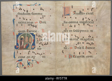 Von einem Bifolium Antiphonar: Erste M mit Saint Dominic Predigt, C. 1320-1340. Primo Miniatore di San Domenico (Italienisch). Tusche, Tempera und Gold auf Pergament; Blatt: 51 x 37,7 cm (20 1/16 x14 13/16-in Stockfoto