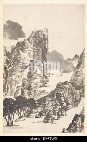 Landschaft nach Mi Fu, 1788. Min. Zhen (Chinesisch, 1730 - nach 1788). Album Leaf, Tinte auf Papier; Blatt: 29 x 18,4 cm (11 5/6 x 7 1/4 in Stockfoto