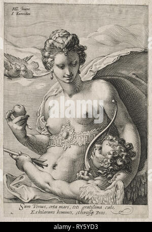 Drei Göttinnen: Venus und Amor, C. 1595. Jan Saenredam (Niederländisch, 1565-1607), nach Hendrick Goltzius (Niederländisch, 1558 - 1617). Gravur Stockfoto