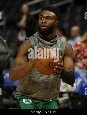 Los Angeles, CA, USA. 11 Mär, 2019. Boston Celtics guard Jaylen Braun #7 vor der Boston Celtics vs Los Angeles Clippers at Staples Center am 11. März 2019. (Foto durch Jevone Moore) Credit: Csm/Alamy leben Nachrichten Stockfoto
