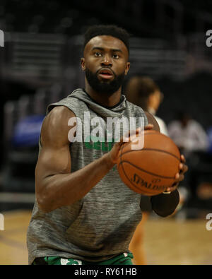 Los Angeles, CA, USA. 11 Mär, 2019. Boston Celtics guard Jaylen Braun #7 vor der Boston Celtics vs Los Angeles Clippers at Staples Center am 11. März 2019. (Foto durch Jevone Moore) Credit: Csm/Alamy leben Nachrichten Stockfoto