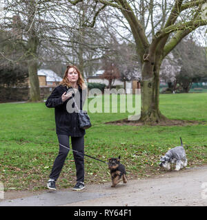 Northampton. Vereinigtes Königreich 12. März 2019. Abington Park. Die Menschen aus der Ausübung dieser Morgen als Sturm Gareth wird erwartet, dass Großbritannien heute zu schlagen, die Windstärke Winde und sintflutartige Regenfälle. Credit: Keith J Smith./Alamy leben Nachrichten Stockfoto