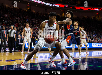 Mar 11 2019 Las Vegas, NV, USA Gonzaga, Rui Hachimura (21) Laufwerke an den Korb während der NCAA West Coast Conference Männer Basketball Turnier Halbfinale zwischen der Pepperdine Wave und den Gonzaga Bulldogs in der Orleans Arena in Las Vegas, NV. Thurman James/CSM Stockfoto