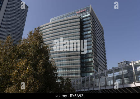 Yokohama, Japan. 12 Mär, 2019. Eine allgemeine Ansicht von Nissan globalen Hauptsitz in Yokohama. Renault CEO Thierry Bollore, Renault Vorsitzender Jean-Dominique Senard, Nissan Motor Präsident und CEO Hiroto Saikawa und Mitsubishi Motors Chairman und CEO Osamu Masuko besucht ein Join Nachrichten Konferenz ein neuer Start für die Allianz Operating Board für ihre Partnerschaft bekannt zu geben. Credit: Rodrigo Reyes Marin/ZUMA Draht/Alamy leben Nachrichten Stockfoto