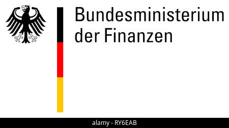 Logo des Bundesministeriums der Finanzen der Bundesrepublik Deutschland in Berlin - Deutschland. Stockfoto