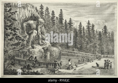 Blick auf die Villa von Pontassieve: kolossale Statue des Apennin. Stefano Della Bella (Italienisch, 1610-1664). Ätzen Stockfoto