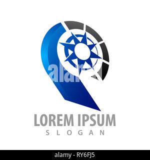 Anfangsbuchstabe P mit Kompass Logo Konzept Design. Symbol grafische Vorlage element Vektor Stockfoto