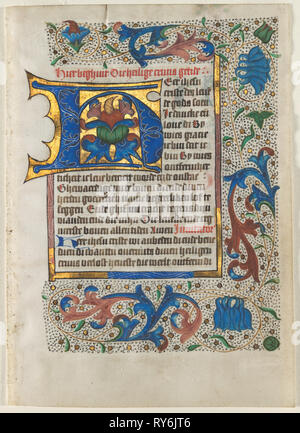 Blatt ausgeschnitten aus einem Buch von Stunden: eingerichtete Erste H, C. 1470-1480. In Bezug auf die Meister des Zwolle Bibel (Niederländischen). Tusche, Tempera und Gold auf Pergament; jedes Blatt: 17,5 x 12,3 cm (6 7/8 x 4 13/16 in Stockfoto