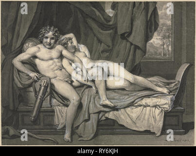 Amor und Psyche, 1813. Jacques-Louis David (Französisch, 1748-1825). Grau waschen und Stift und Tinte schwarz mit weißer Farbe und Spuren von Schwarze Kreide; Blatt: 16,7 x 22,4 cm (6 9/16 x 8 13/16-in Stockfoto