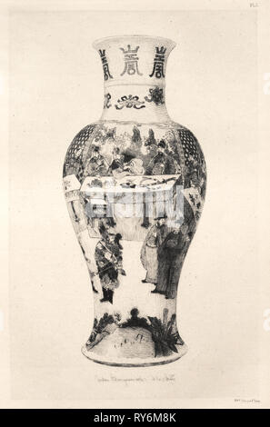 Buch von Albert Jacquemart: Geschichte der keramischen Kunst: Ein beschreibender und philosophische Untersuchung der Töpferei jeden Alters und aller Nationen: China: Porzellan, Farbige auf Keks, Teekanne, mit angehoben. Teetasse in Form einer Blume (Platte II), 1877. Jules Jacquemart (Französisch, 1837-1880). Ätzen; Blatt: 25,5 x 18 cm (10 1/16 x 7 1/16 in.); plattenrand: 19 x 13 cm (7 1/2 x 5 1/8 in. Stockfoto