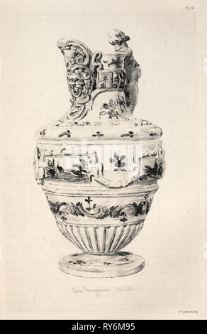Buch von Albert Jacquemart: Geschichte der keramischen Kunst: Ein beschreibender und philosophische Untersuchung der Töpferei jeden Alters und aller Nationen: Spanien: Talavera de la Reyna - Fayencen - Ewer (Platte X), 1877. Jules Jacquemart (Französisch, 1837-1880). Ätzen; Blatt: 25,5 x 18 cm (10 1/16 x 7 1/16 in.); Plattenrand: 19,1 x 13 cm (7 1/2 x 5 1/8 in. Stockfoto
