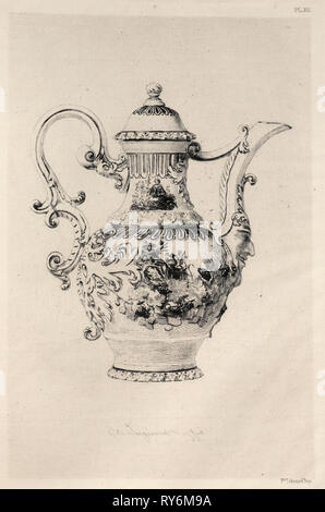 Buch von Albert Jacquemart: Geschichte der keramischen Kunst: Ein beschreibender und philosophische Untersuchung der Töpferei jeden Alters und aller Nationen: Sachsen: Dresden - Hartporzellan - Ewer in der Entlastung, mit Figuren in Violett Cámaïeu (Platte XII), 1877. Jules Jacquemart (Französisch, 1837-1880). Ätzen; Blatt: 25,5 x 18 cm (10 1/16 x 7 1/16 in.); plattenrand: 19 x 13 cm (7 1/2 x 5 1/8 in. Stockfoto