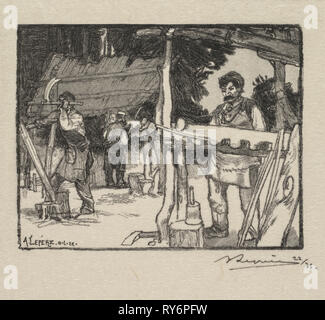 Wald von Fontainebleau: Hersteller von Lamellen (La Forêt de Fontainebleau: Le Hersteller de Lattes), 1890. Louis Auguste Lepère (Französisch, 1849-1918), A. Desmoulins, in Revue Illustrée, 1887-90 veröffentlicht. Holzstich aus gebundenen Volumen von 34; Bild: 7,4 x 9,5 cm (2 15/16 x 3 3/4 Zoll Stockfoto