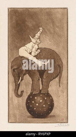 Elefanten und Clown (L'Elephant et le Clown), C. 1889. Charles Henri Guérard (Französisch, 1846-1897). Radierung und Aquatinta Stockfoto