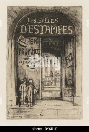 Les Salles d'Estampes en Provinz, 1877. Félix Hilaire Buhot (Französisch, 1847-1898). Ätzung auf Webte Papier Stockfoto