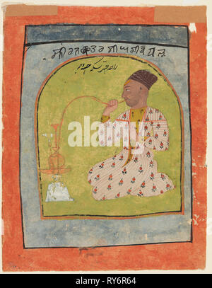 Raja Singh Chattar rauchen, C. 1680. Indische, Himachal Pradesh, Chamba Region. Seite: 19,7 x 15,2 cm (7 3/4 x 6 in.), miniature: 16,5 x 12,7 cm (6 1/2 x 5 in Stockfoto