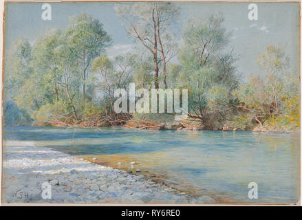 Traunstein Fluss auf dem Weg nach Empfig, Bayern, ca. 1893-96. William Stanley Haseltine (American, 1835-1900). Aquarell und Gouache auf blauem Papier; Blatt: 38,3 x 56,5 cm (15 1/8 x 22 1/4 in.); montiert, Primär: 38,3 x 56,5 x 0,2 cm (15 1/8 x 22 1/4 x 1/16 Zoll Stockfoto