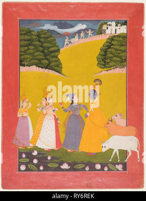 Mit der Maut, Dana-lila, C. 1760. Im Norden Indiens, Himachal Pradesh, Pahari Königreich, wahrscheinlich Chamba. Opak Aquarell und Gold auf Papier; Seite: 26 x 20 cm (10 1/4 x 7 7/8 in Stockfoto